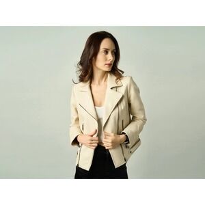 New‎ Bolvaint Paris Camile Lamb Leather Moto Womens S Jacket Cream soft $3400